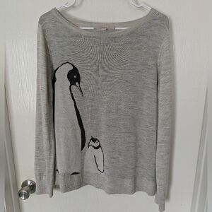 Loft Penguin Gray Sweater Size L